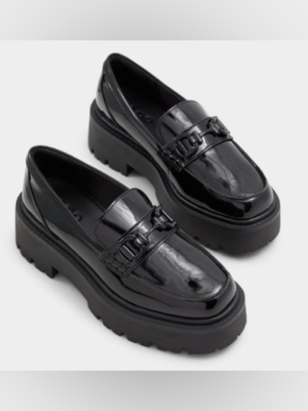 Aldo Black Patent Platform Loafers Size 9